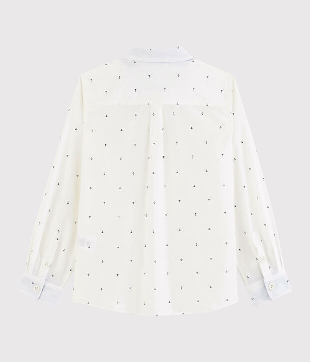 Chemise manches longues en popeline enfant gar&ccedil;on blanc/bleu