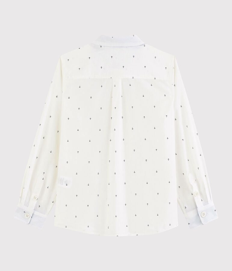 Chemise manches longues en popeline enfant gar&ccedil;on blanc MARSHMALLOW/bleu SMOKING