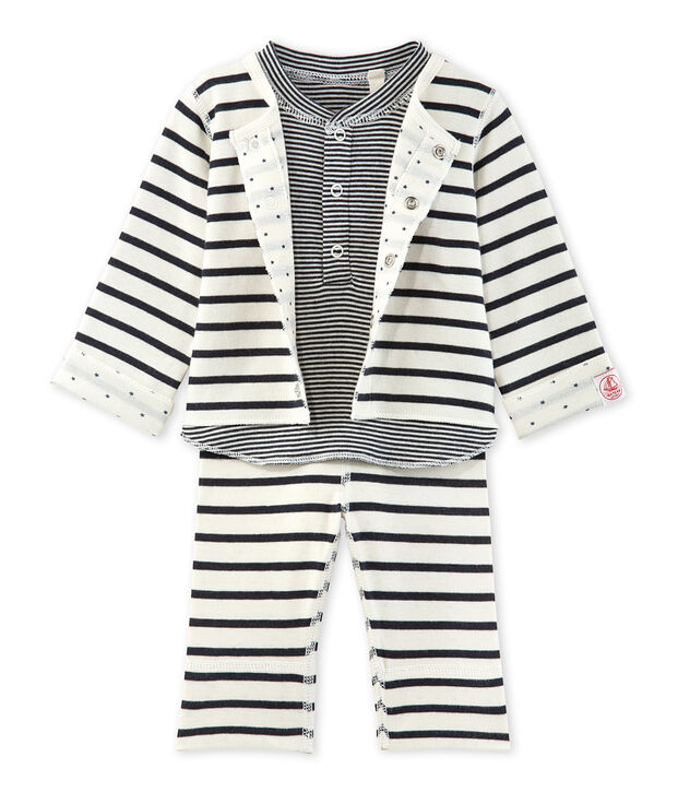 Ensemble b&eacute;b&eacute; 3 pi&egrave;ces r&eacute;versible blanc/bleu