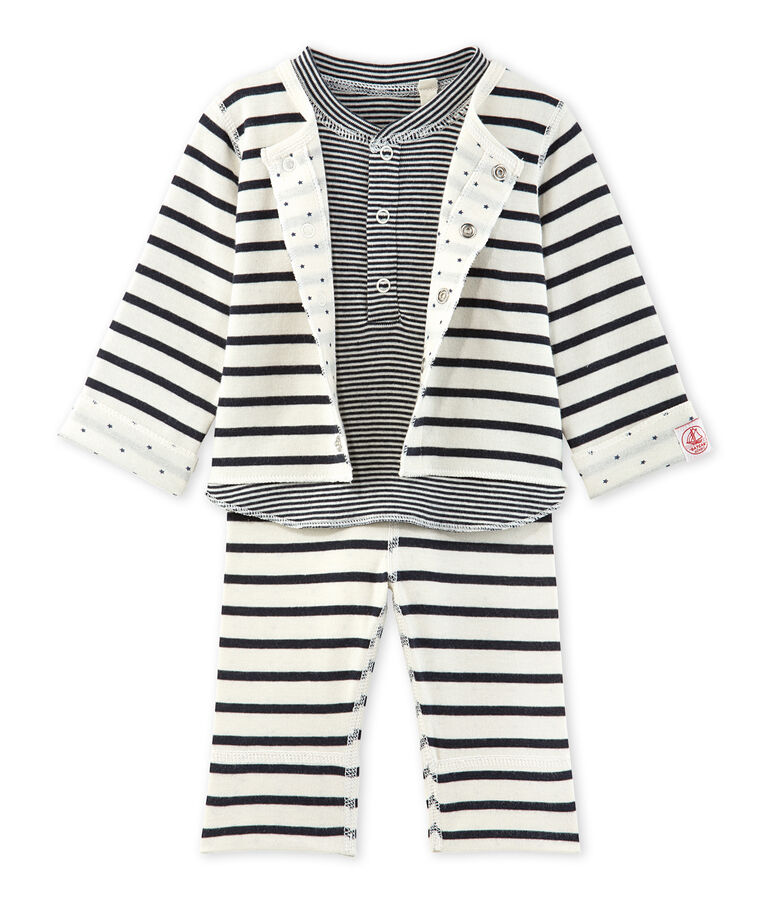 Ensemble b&eacute;b&eacute; 3 pi&egrave;ces r&eacute;versible beige COQUILLE/bleu SMOKING