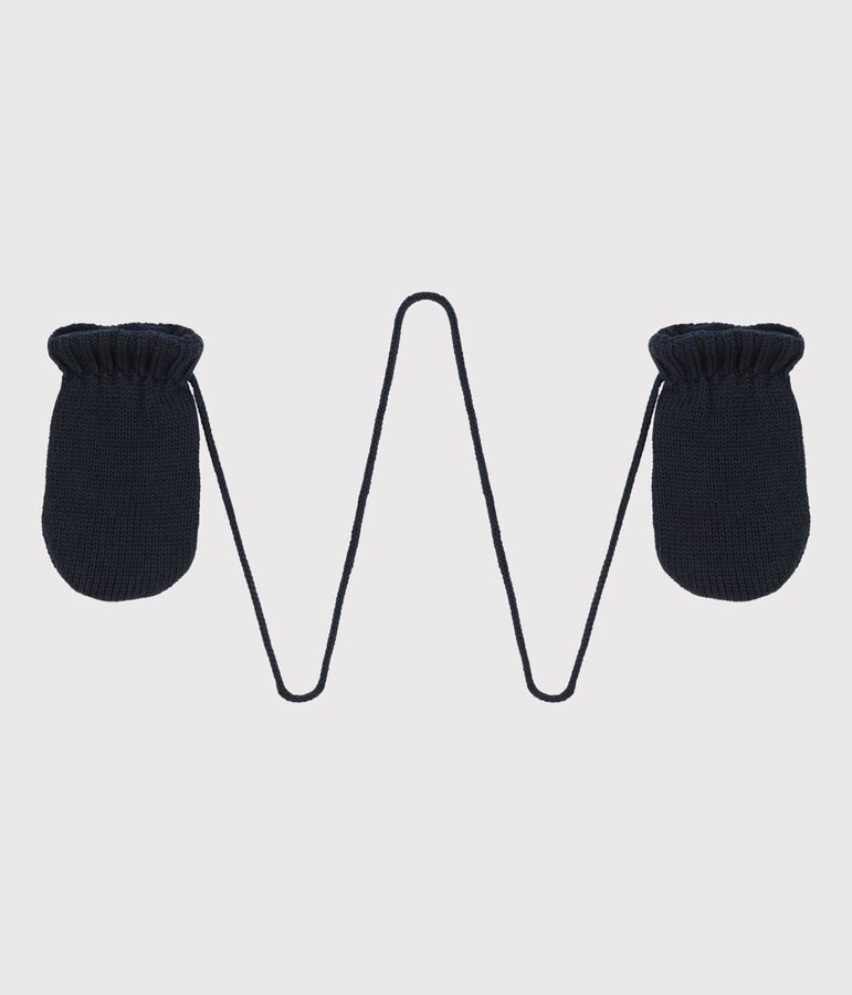 Moufles b&eacute;b&eacute; en tricot doubl&eacute;es en polaire recycl&eacute;e bleu SMOKING