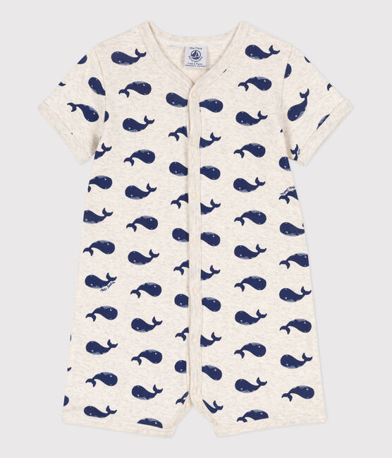 Combinaison courte baleines marines en coton bébé beige MONTELIMAR/bleu MEDIEVAL