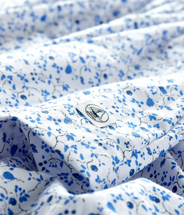 Robe avec bloomer fleurs bleues b&eacute;b&eacute; fille en popeline blanc/multicouleur