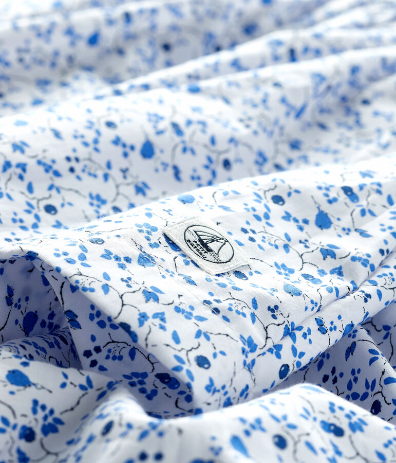 Robe avec bloomer fleurs bleues b&eacute;b&eacute; fille en popeline blanc MARSHMALLOW/blanc MULTICO