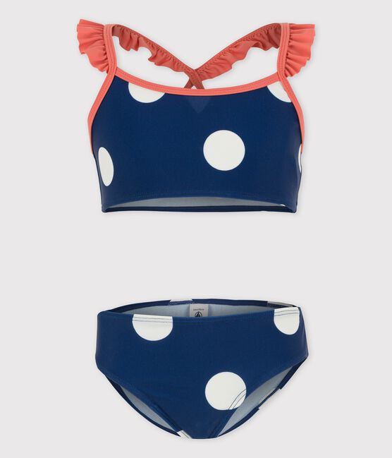 Maillot de bain 2 pièces à pois enfant fille bleu MEDIEVAL/blanc MARSHMALLOW