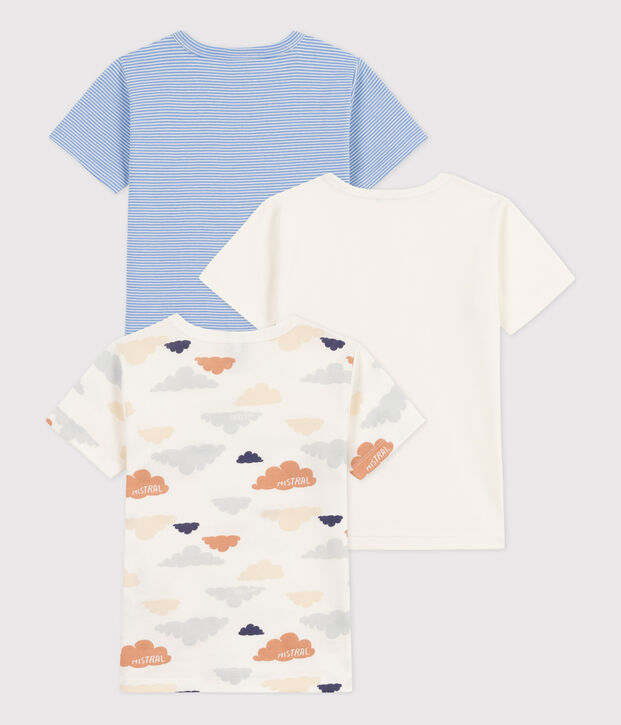 Lot de 3 tee-shirts manches courtes nuages en coton petit gar&ccedil;on multicouleur