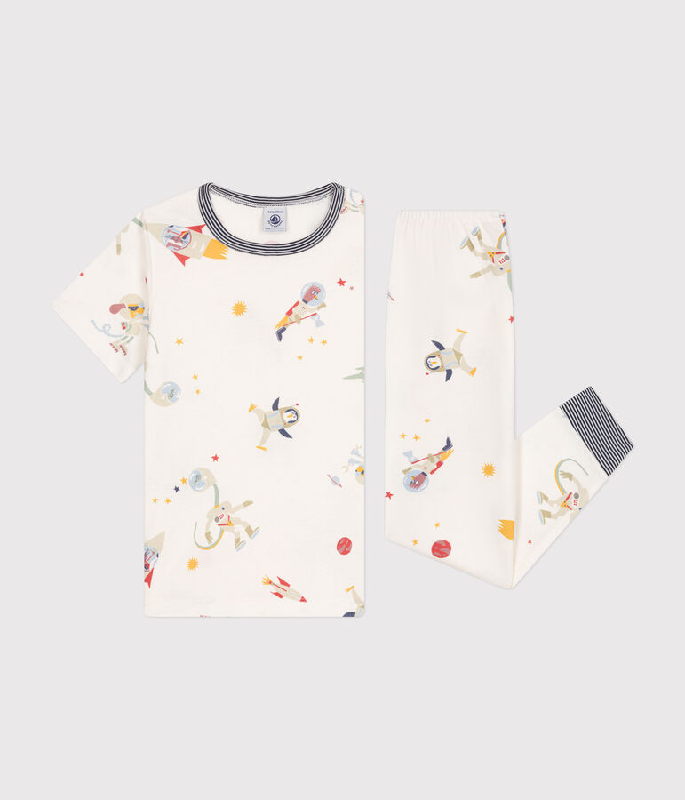 Pyjama en coton imprim&eacute; espace enfant blanc MARSHMALLOW/blanc MULTICO