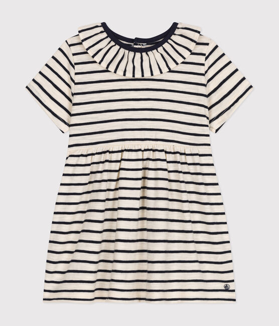 Robe manches courtes en jersey flammé bébé blanc AVALANCHE/bleu SMOKING