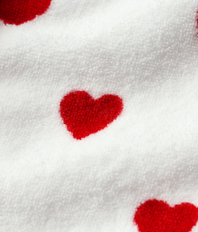 Cape de bain c&oelig;ur b&eacute;b&eacute; en &eacute;ponge blanc/rouge