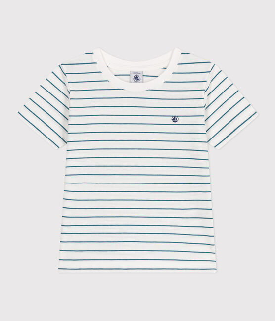 Teeshirt enfant en coton manches courtes à rayures vert MARSHMALLOW/ DRAGONFLY