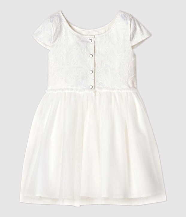 Robe c&eacute;r&eacute;monie en jacquard et tulle enfant fille blanc