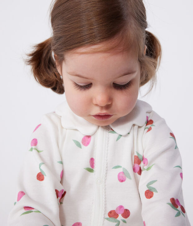 Pyjama b&eacute;b&eacute; en coton avec col p&eacute;tale fruits blanc/multicouleur