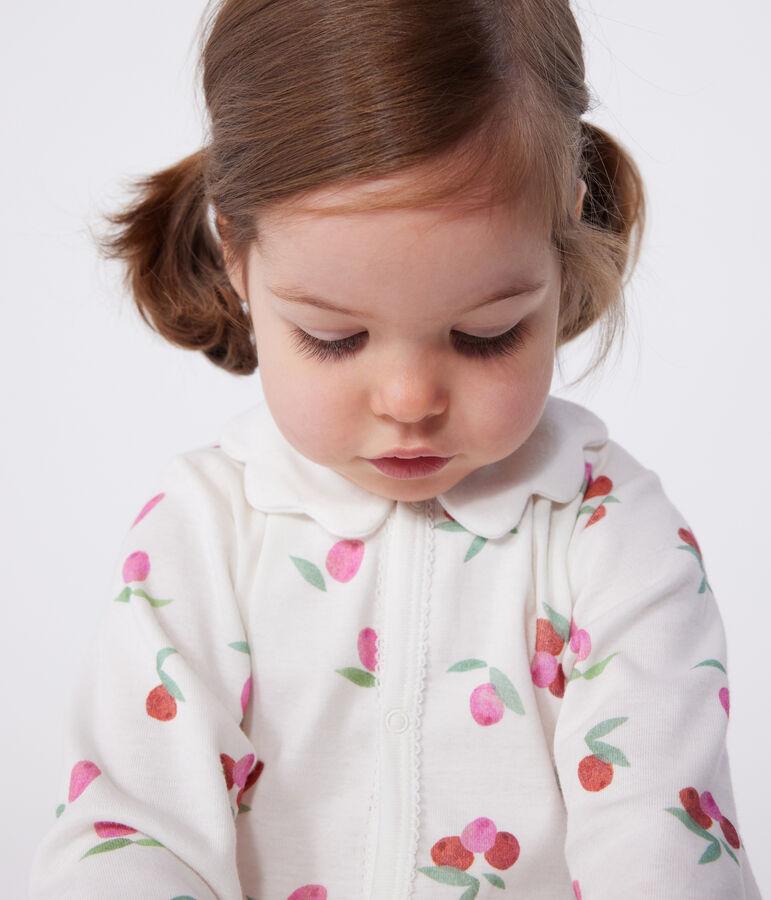 Pyjama b&eacute;b&eacute; en coton avec col p&eacute;tale fruits blanc MARSHMALLOW/blanc MULTICO