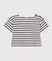 Tee-shirt rayé manches courtes en coton enfant fille blanc MARSHMALLOW/bleu SMOKING