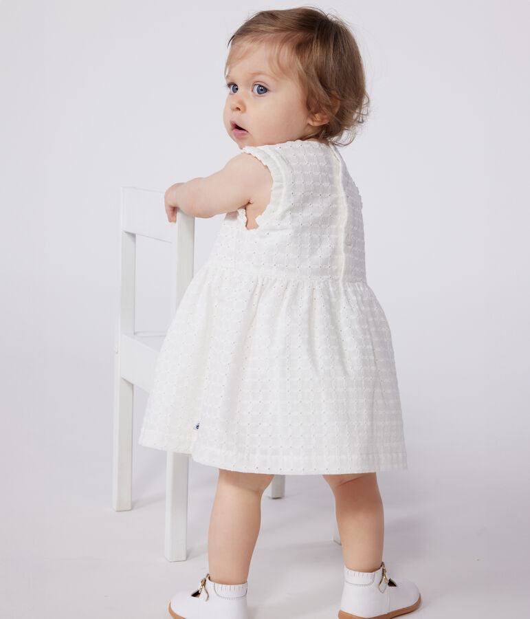 Robe blanche b&eacute;b&eacute; en coton broderie anglaise sans manches blanc MARSHMALLOW