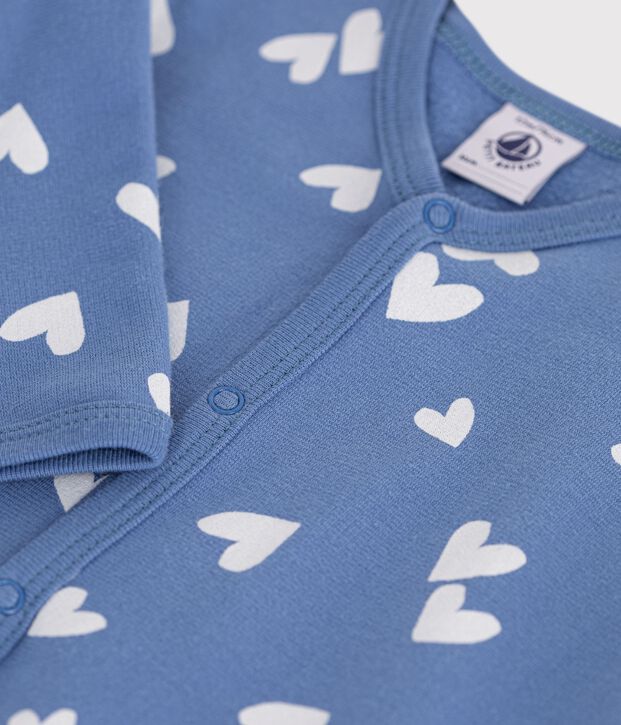 Pyjama b&eacute;b&eacute; en molleton imprim&eacute; c&oelig;urs bleu/blanc