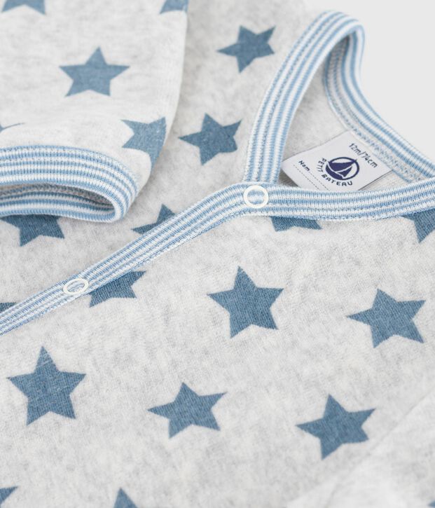 Pyjama b&eacute;b&eacute; en velours imprim&eacute; &eacute;toiles gris/bleu