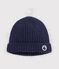 Bonnet b&eacute;b&eacute; en tricot doubl&eacute; en polaire bleu marine