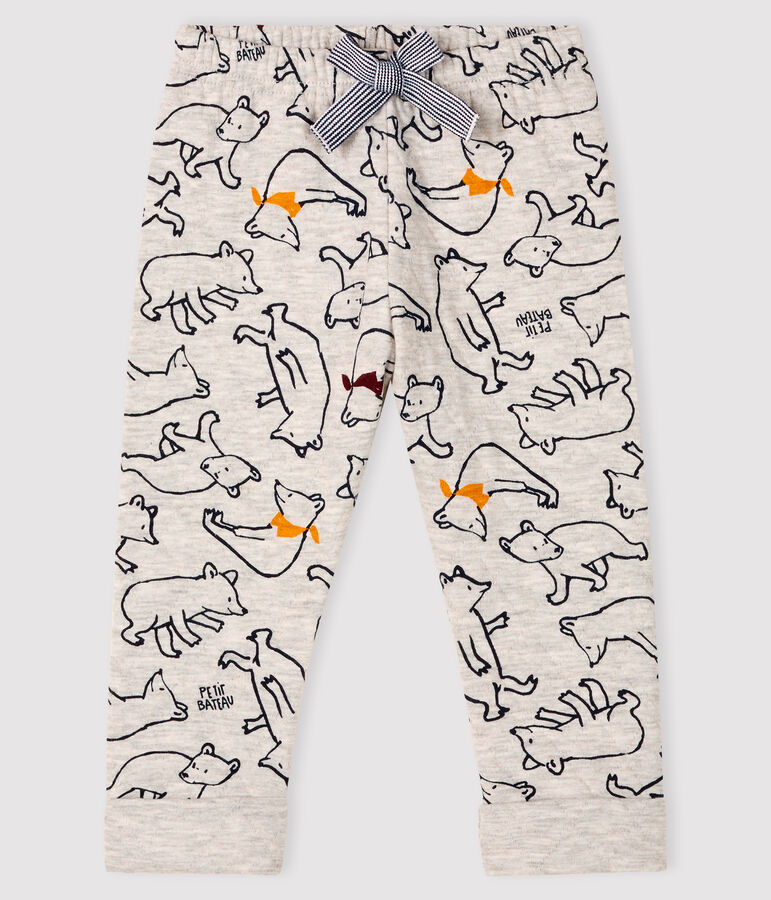 Pantalon b&eacute;b&eacute; gar&ccedil;on en tubique gris BELUGA/blanc MULTICO