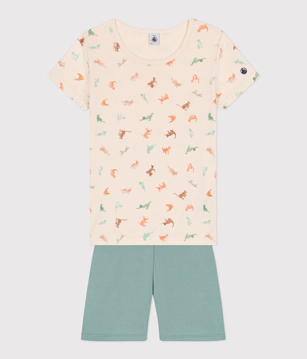 Pyjama short enfant en coton vert/multicouleur