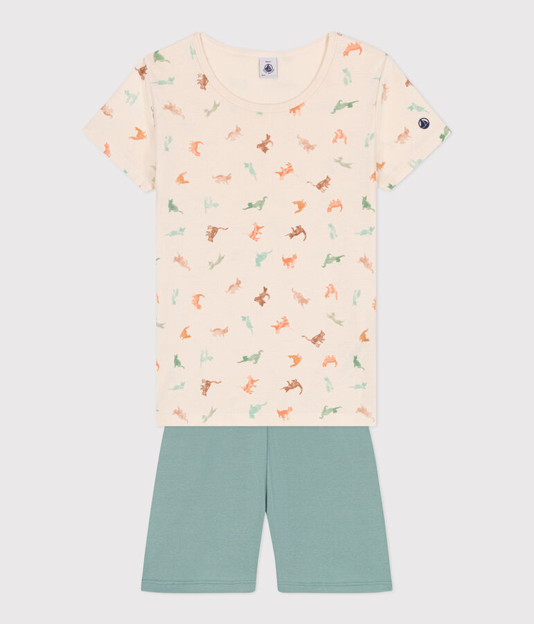 Pyjama short enfant en coton vert/multicouleur