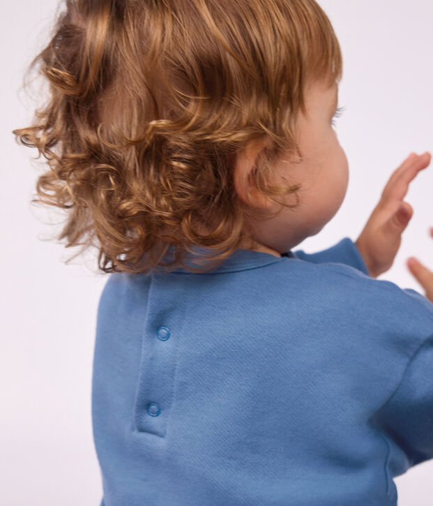 Sweatshirt b&eacute;b&eacute; en coton uni et sa broderie bleu
