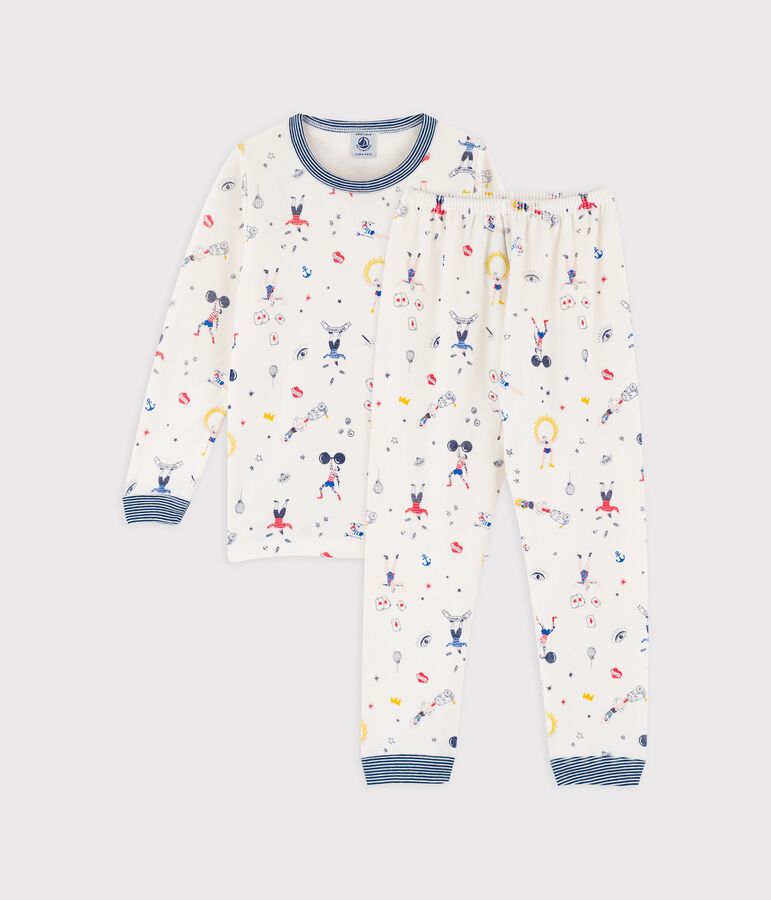 Pyjama imprim&eacute; festif petit gar&ccedil;on en velours blanc/multicouleur