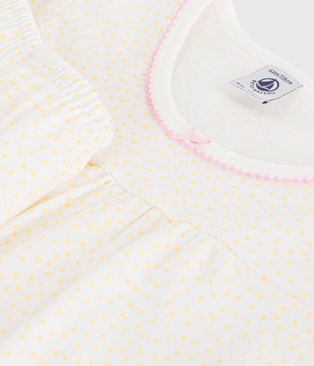 Pyjama short enfant en coton &agrave; fronces imprim&eacute; pois jaune/blanc