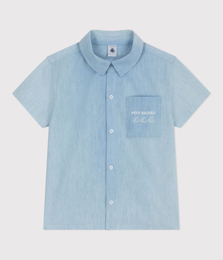 Chemise enfant en coton &agrave; manches courtes bleu BLEU CLAIR