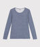 Tee-shirt manches longues rayé en laine et coton femme bleu MEDIEVAL/blanc MARSHMALLOW
