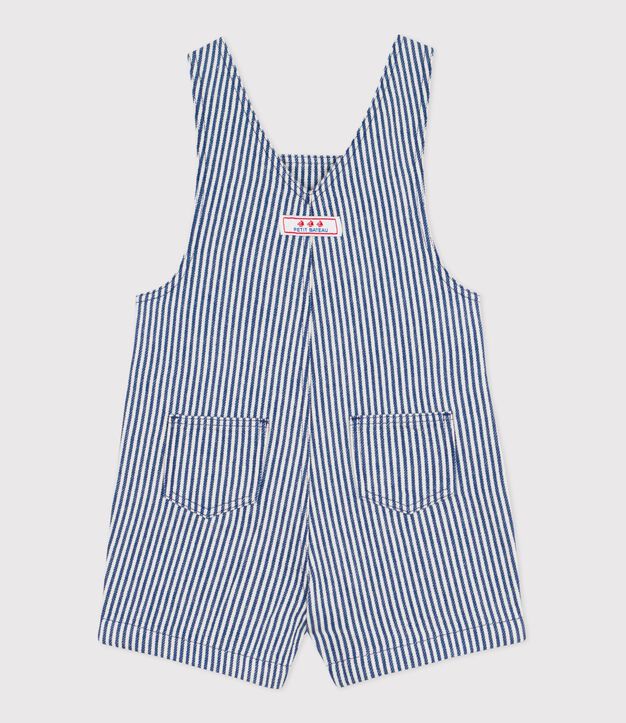 Salopette courte b&eacute;b&eacute; en serge ray&eacute;e bleu/blanc