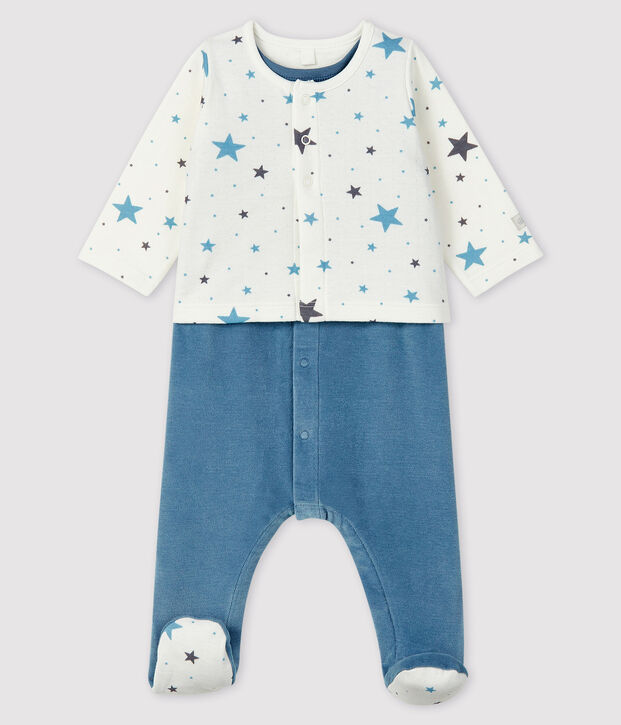 Ensemble 2 pi&egrave;ces &eacute;toiles bleues b&eacute;b&eacute; en en velours gris/multicouleur