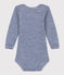 BODY MANCHES LONGUES À RAYURES BÉBÉ EN LAINE ET COTON bleu MEDIEVAL/blanc MARSHMALLOW