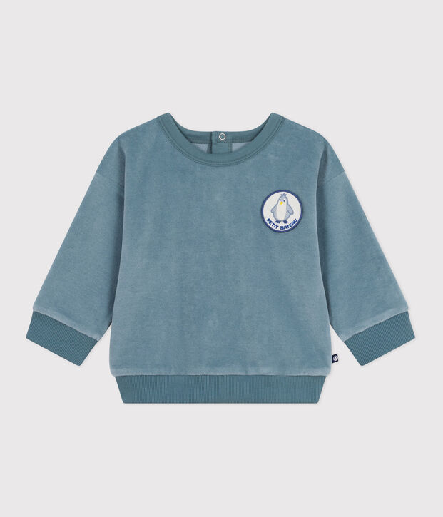 Sweatshirt b&eacute;b&eacute; en bouclette velours uni bleu