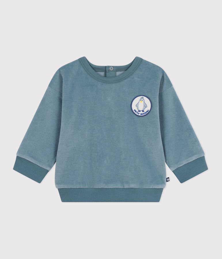 Sweatshirt b&eacute;b&eacute; en bouclette velours uni bleu