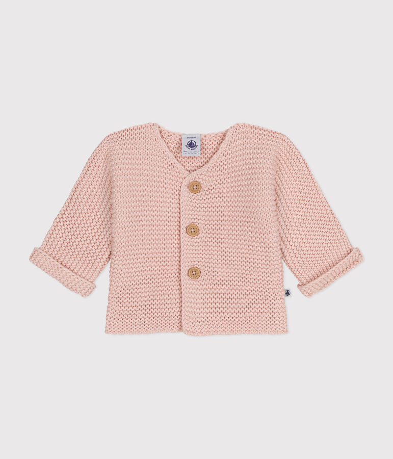 Cardigan en tricot point mousse b&eacute;b&eacute; rose SALINE