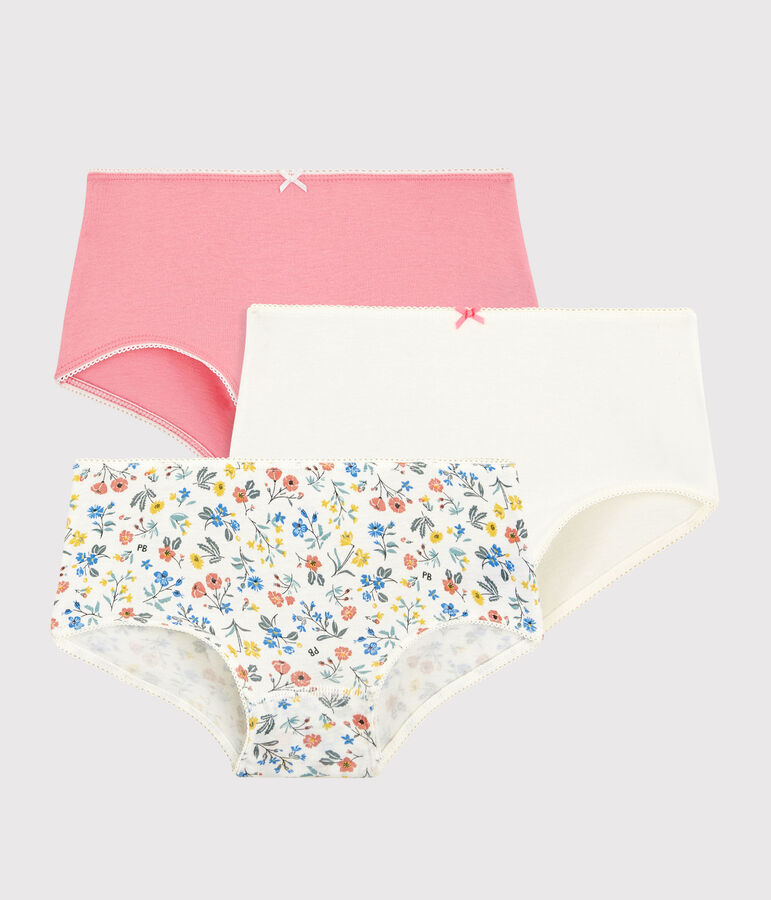 Lot de 3 shorties fleurs r&eacute;tro petite fille en coton multicouleur