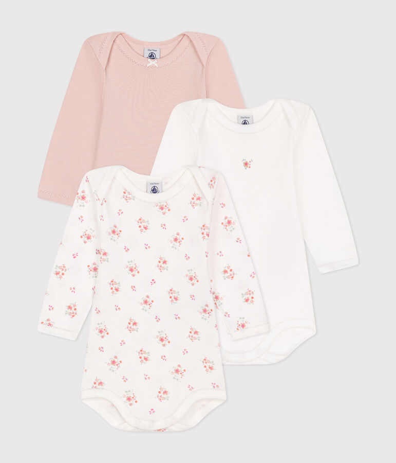 Lot de 3 bodies manches longues fleurs en coton b&eacute;b&eacute; variante 1