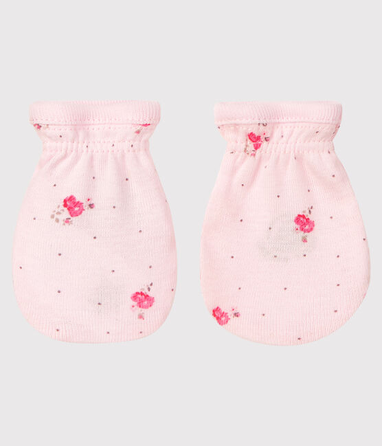 Paire de moufles bébé en côte rose VIENNE/blanc MULTICO