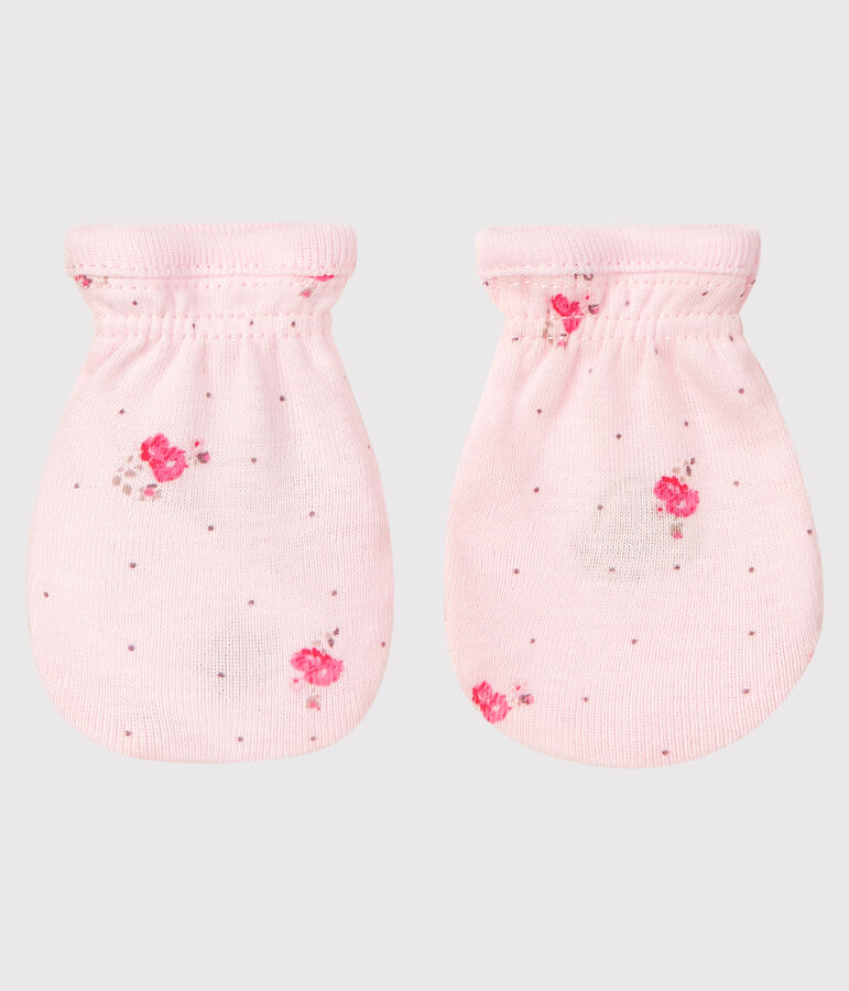 Paire de moufles b&eacute;b&eacute; en c&ocirc;te rose VIENNE/blanc MULTICO