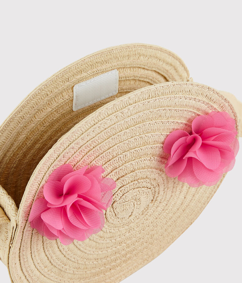 Sac rond en paille &agrave; bandouli&egrave;re enfant fille rose
