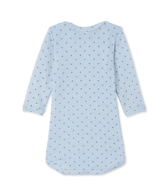 Body bébé garçon manches longues laine et coton bleu FRAICHEUR/gris TEMPETE