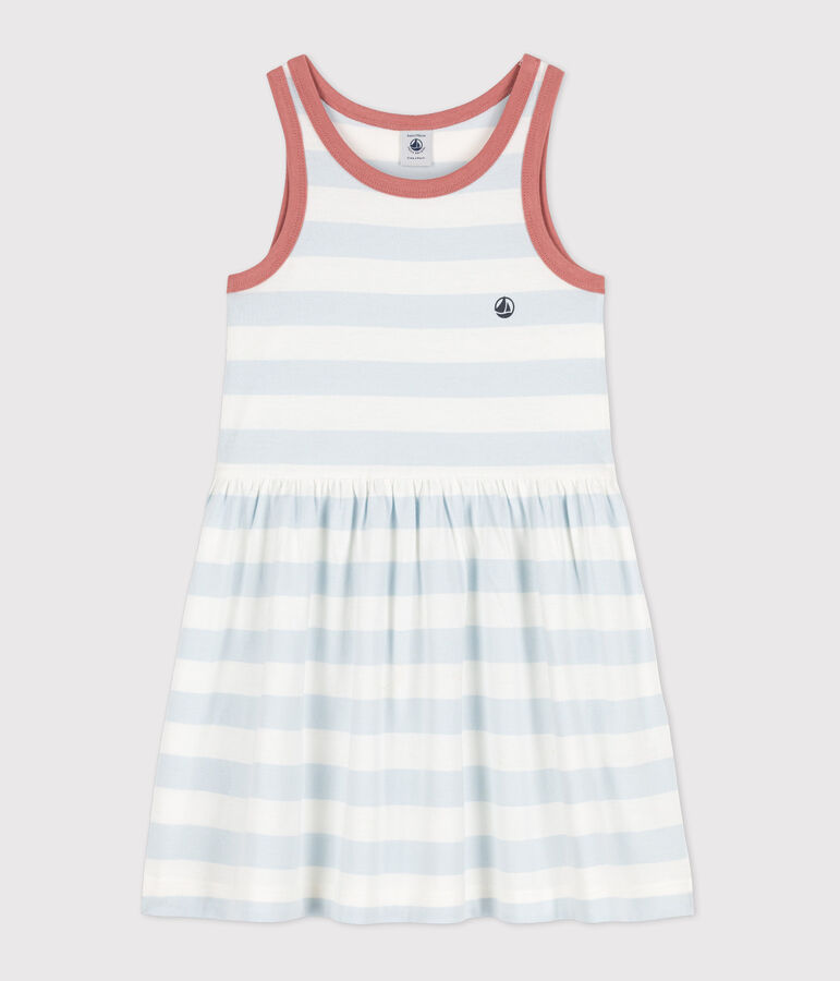 Robe ray&eacute;e sans manche en coton enfant fille PLEINAIR/ MARSHMALLOW