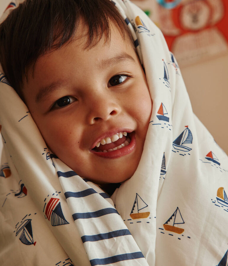 Housse de couette et taie pour enfant imprim&eacute;s bateaux blanc/bleu/multicouleur