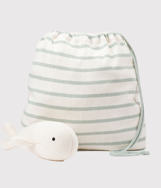 Couverture et doudou en tricot pour bébé vert HERBIER/ MARSHMALLOW