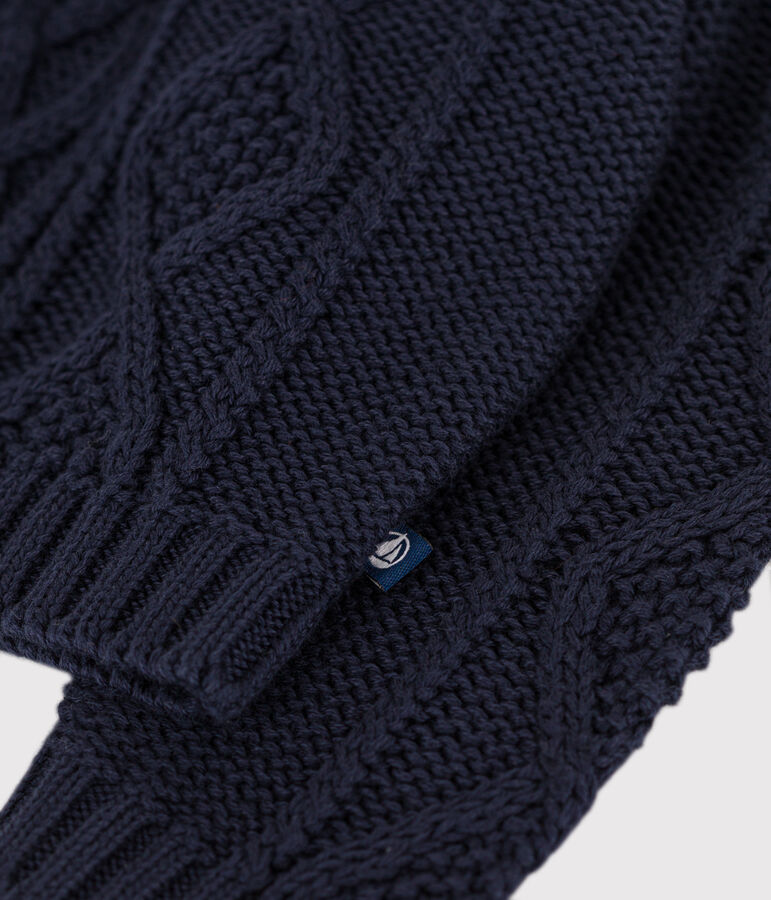 Pull tricot &agrave; torsades b&eacute;b&eacute; en coton bleu SMOKING