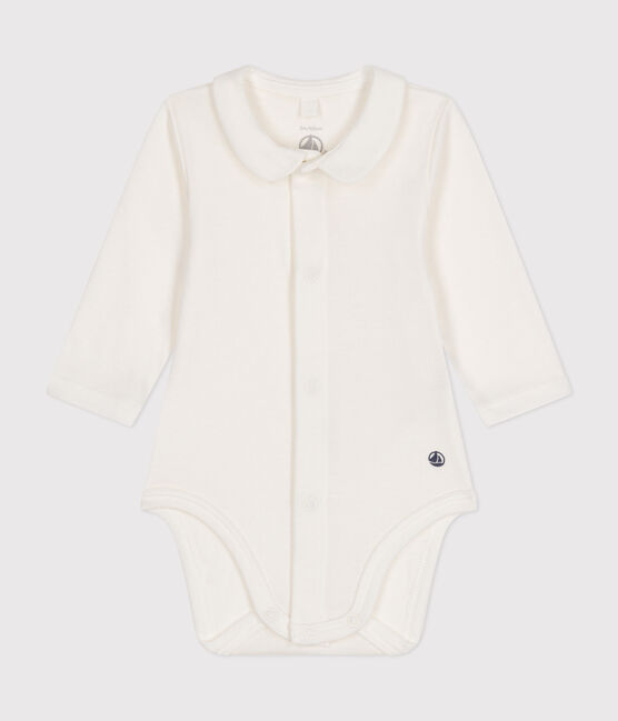 Body manches longues à col en coton bébé blanc MARSHMALLOW