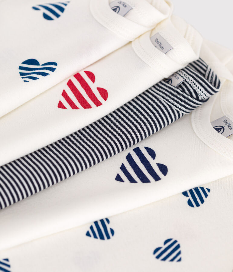 Lot de 5 bodies manches courtes en coton c&oelig;urs ray&eacute;s b&eacute;b&eacute; variante 1