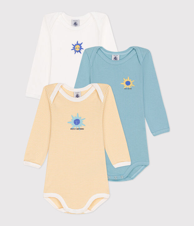 Lot de 3 bodies manches longues en coton b&eacute;b&eacute; multicouleur