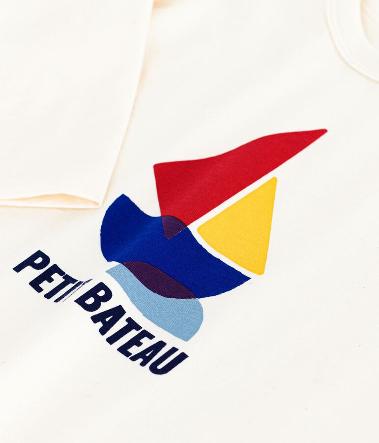 Tee-shirt enfant manches longues en coton imprim&eacute; &eacute;cru MILK